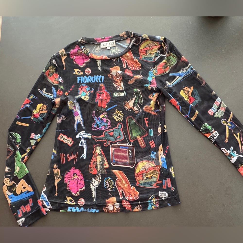 Fiorucci Black Long Sleeve Tee with Graphic Design